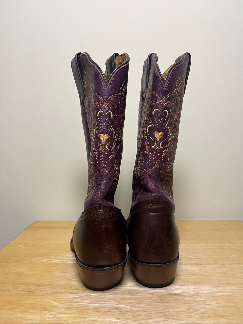 Vintage Tony Lama Cowboy Boots Women’s Size 8.5 Purple Brown Western Rodeo Boho - Picture 3 of 8